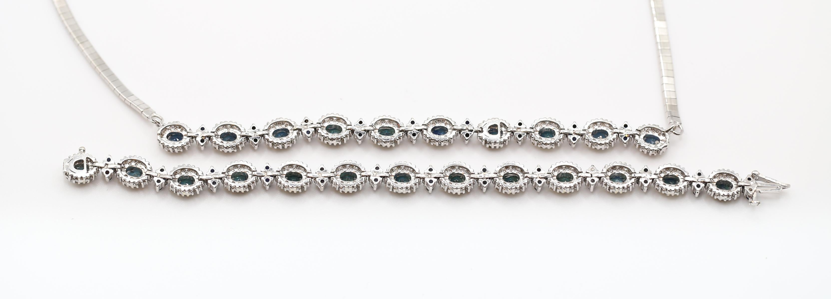 Women's Diamonds Sapphires Set Necklace Bracelet White Gold, 1975 For Sale