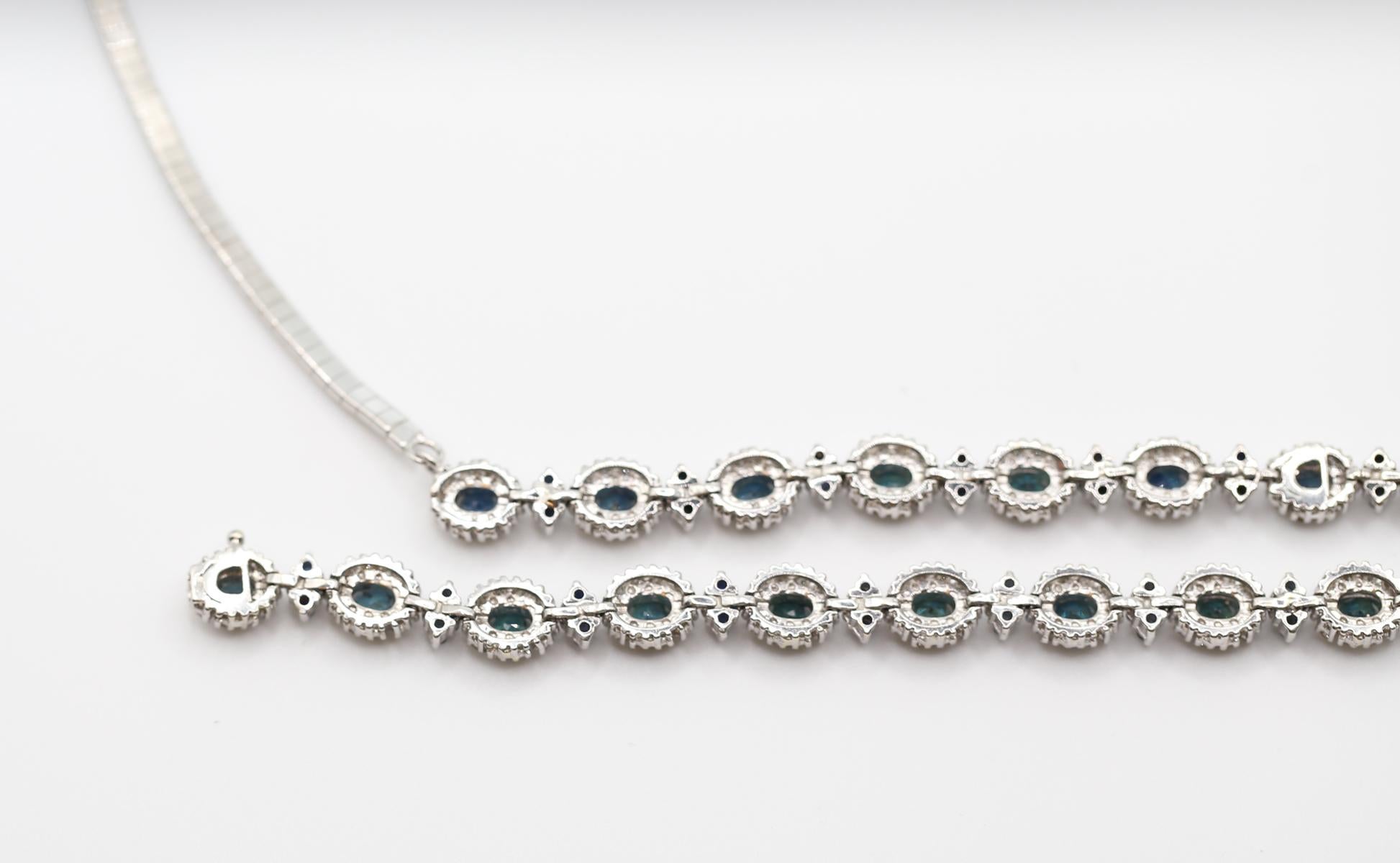 Diamonds Sapphires Set Necklace Bracelet White Gold, 1975 For Sale 1