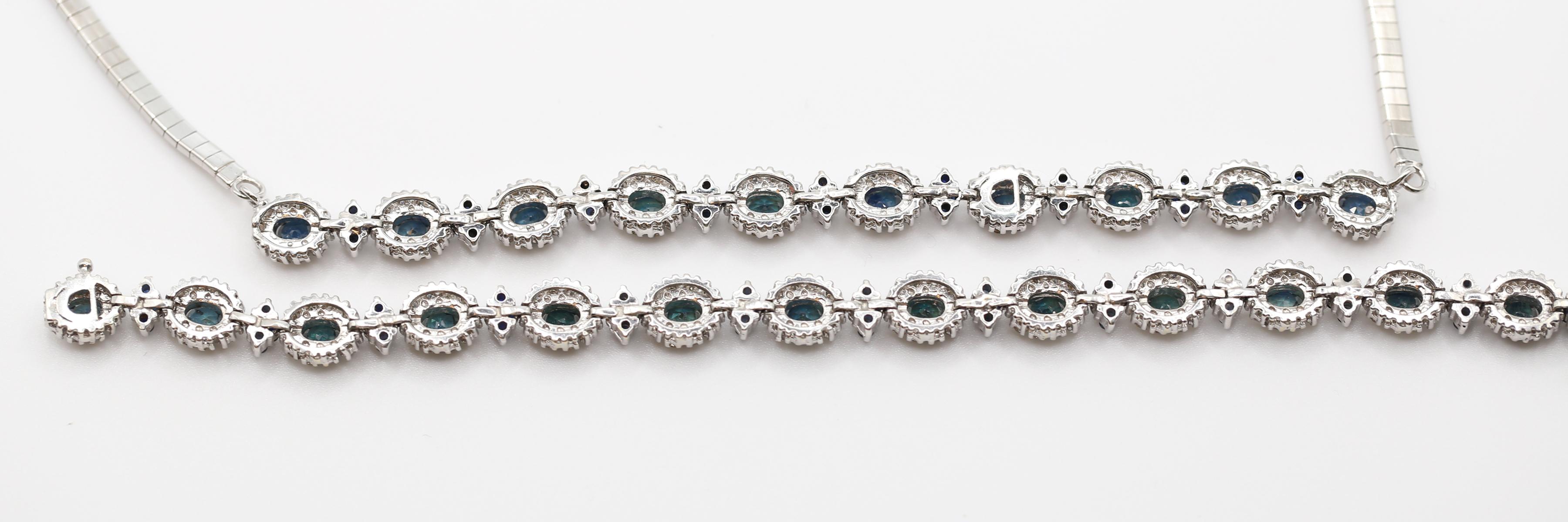 Diamonds Sapphires Set Necklace Bracelet White Gold, 1975 For Sale 3