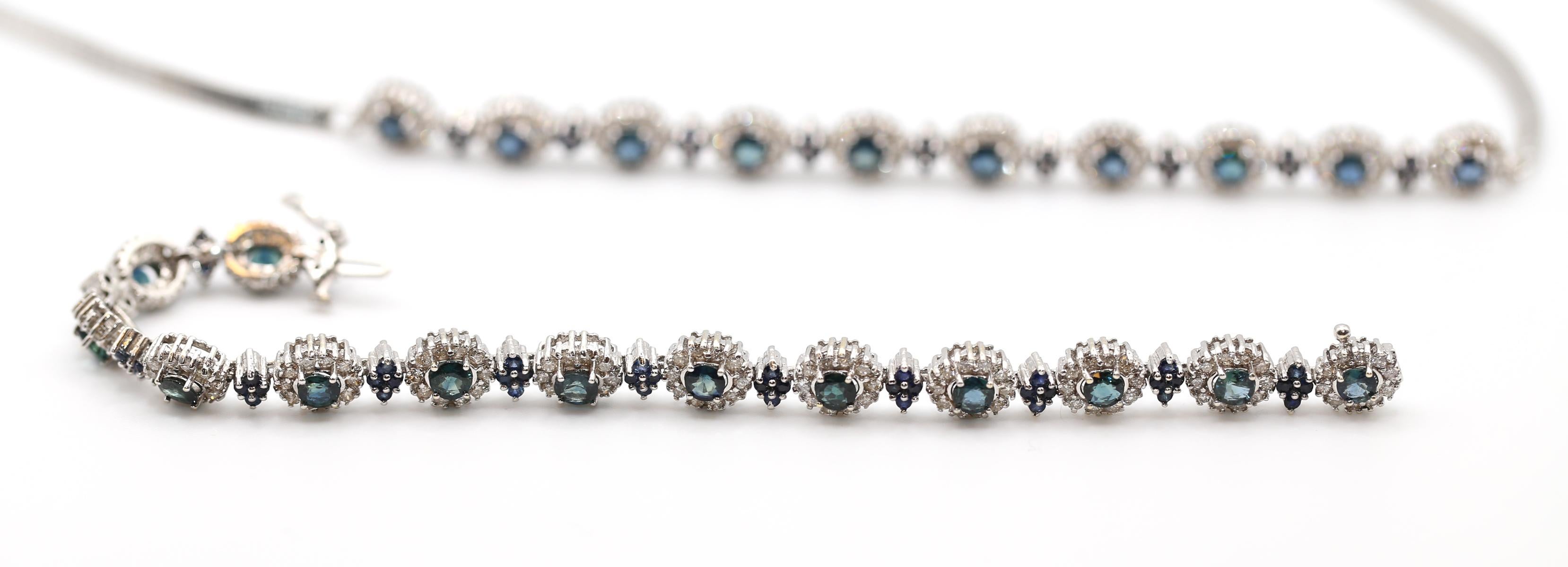 Diamonds Sapphires Set Necklace Bracelet White Gold, 1975 For Sale 4