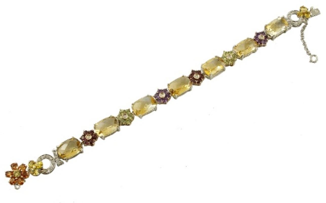 Mixed Cut Diamonds, Sapphires, Topaz, Amethyst, Garnet, Peridot, 14 Karat Gold Bracelet For Sale