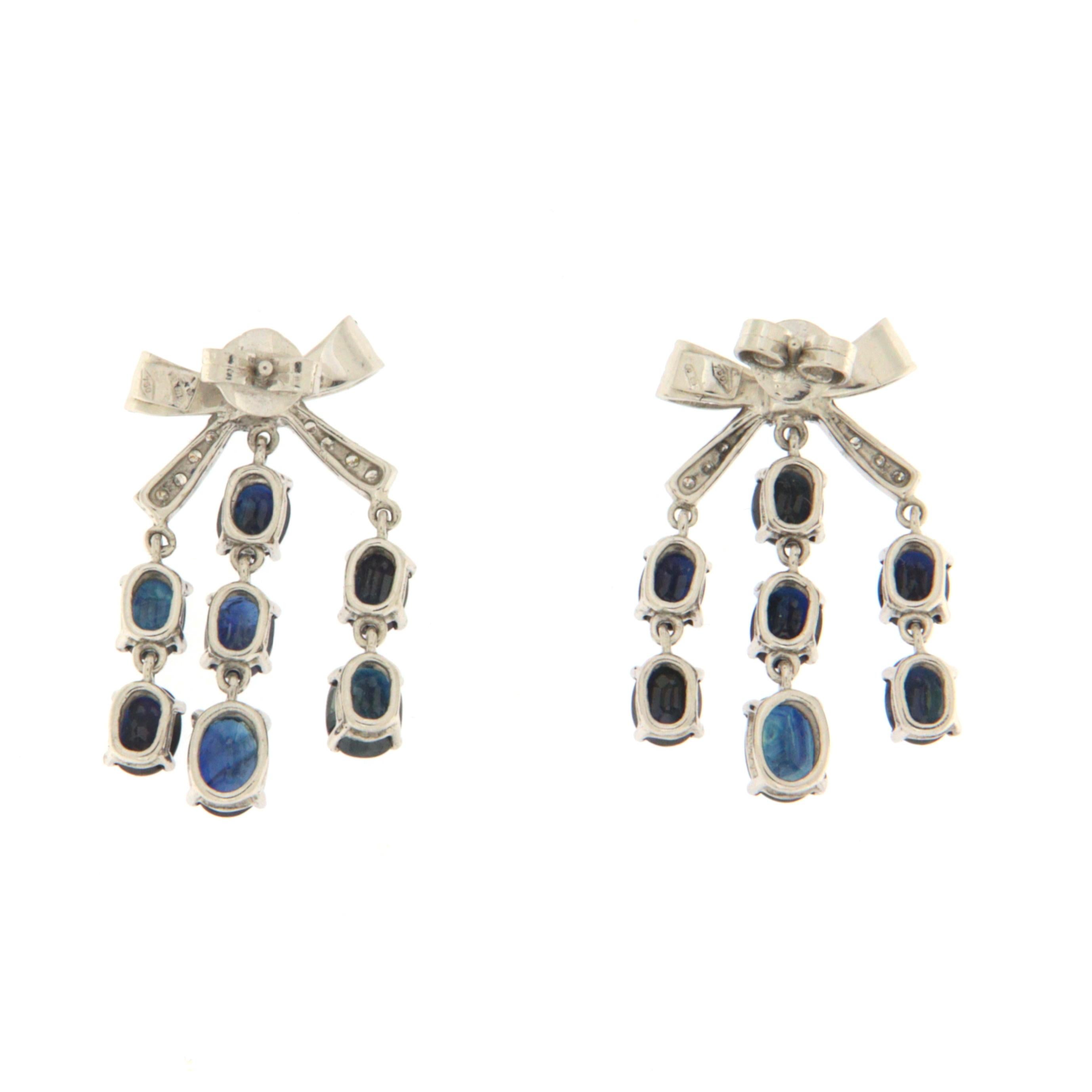 Oval Cut Diamonds Sapphires White Gold 18 Carat Dangle Earrings For Sale