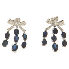 Vintage Diamonds Sapphires White Gold 18 Carat Dangle Earrings