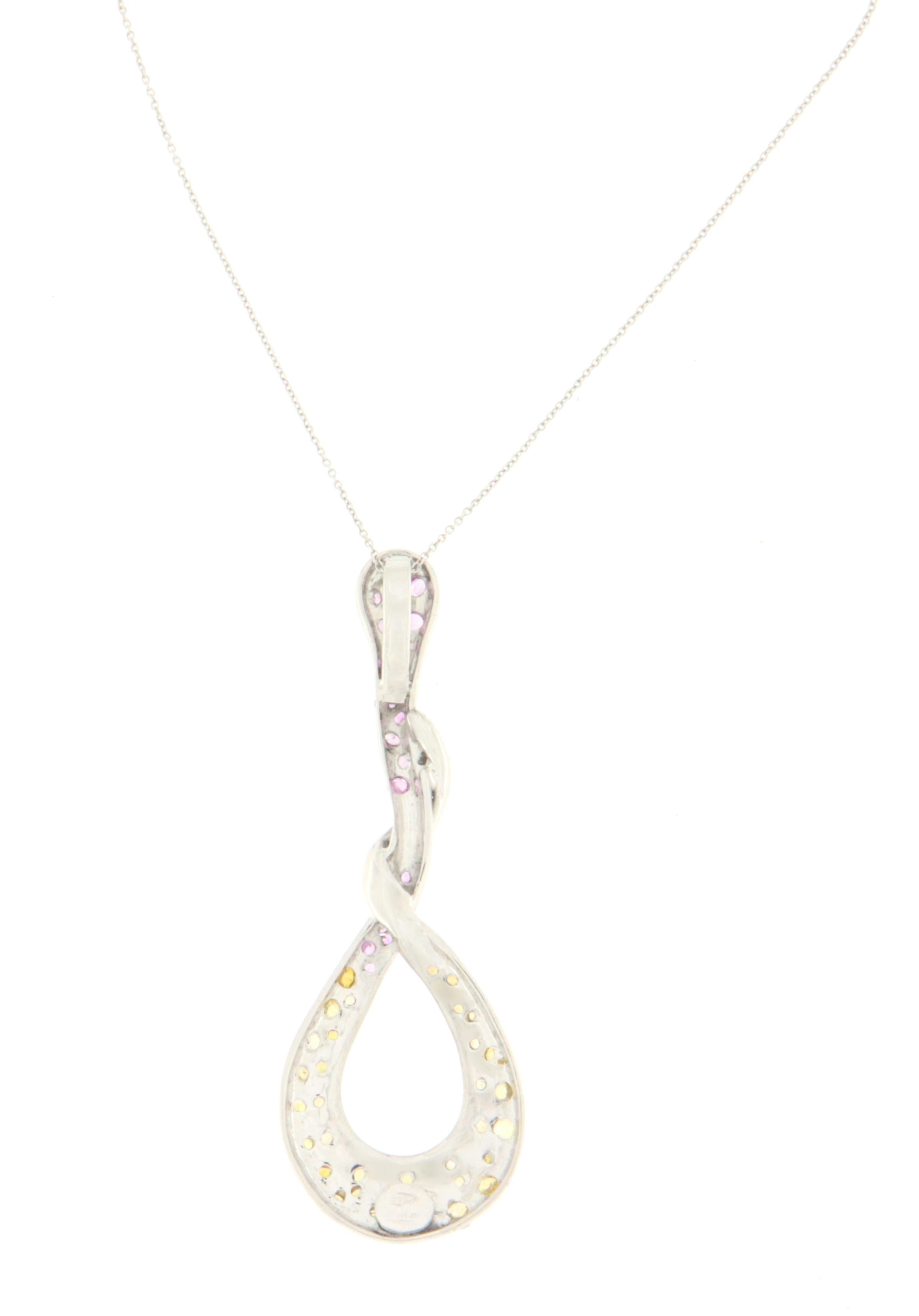 Diamonds Sapphires White Gold 18 Karat Pendant Necklace In New Condition For Sale In Marcianise, IT