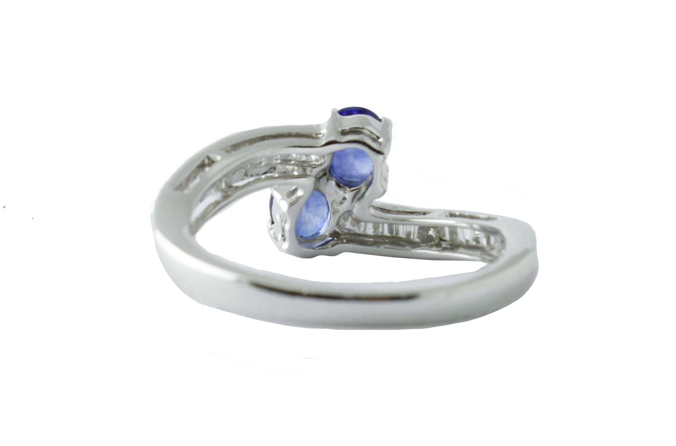Retro Diamonds Sapphires 18 kt White Gold Ring For Sale