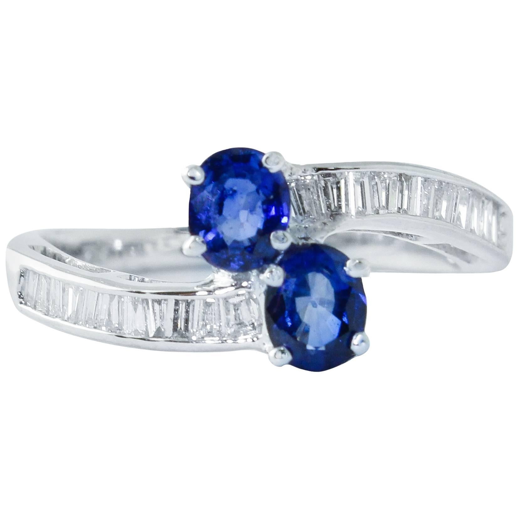 Diamonds Sapphires 18 kt White Gold Ring For Sale