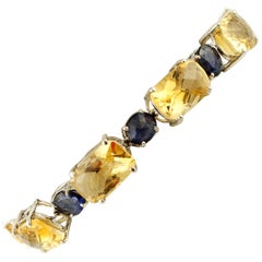 Diamonds, Sapphires, Yellow Topaz, 14 Karat White Gold Bracelet