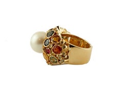 Diamonds, Sapphires, South Sea Pearl, 14 Karat Yellow Gold Vintage Ring