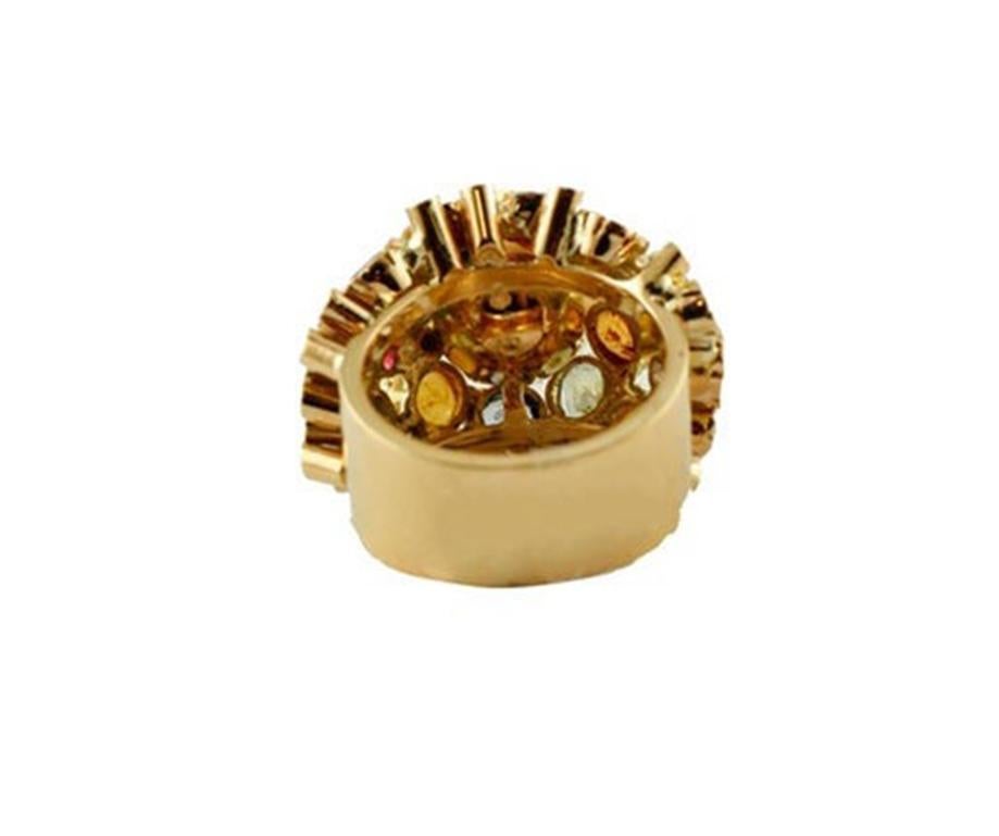 Round Cut Diamonds, Sapphires, South Sea Pearl, 14 Karat Yellow Gold Vintage Ring For Sale