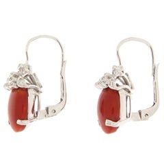 Diamonds Sardinian Coral 18 Carat White Gold Clip-on Earrings