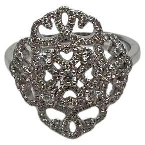 Diamonds Scroll Symbol Motifs Emblem Halo Set 18K White Gold Statement Ring
