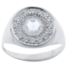 Diamonds Signet 9 Karat White Gold Ring Handcrafted in Italy by Botta Gioielli