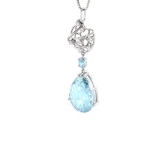 Diamonds Sky Blue Topaz Drop Style Pendant 14K White Gold