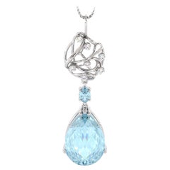 Diamonds Sky Blue Topaz Drop Style Pendant 14K White Gold