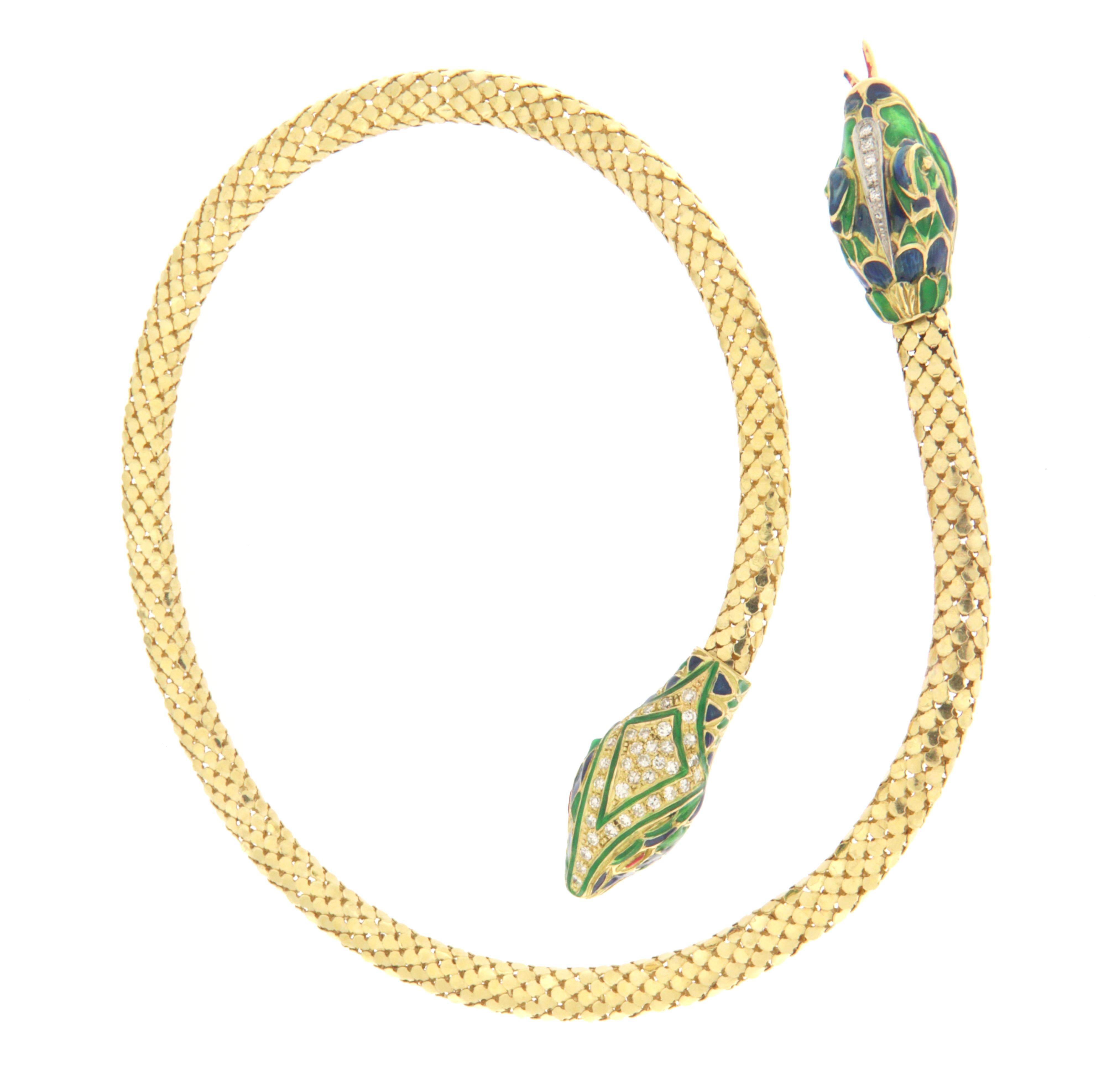 Artisan Diamonds Snake 18 Karat Yellow Gold Choker Necklace