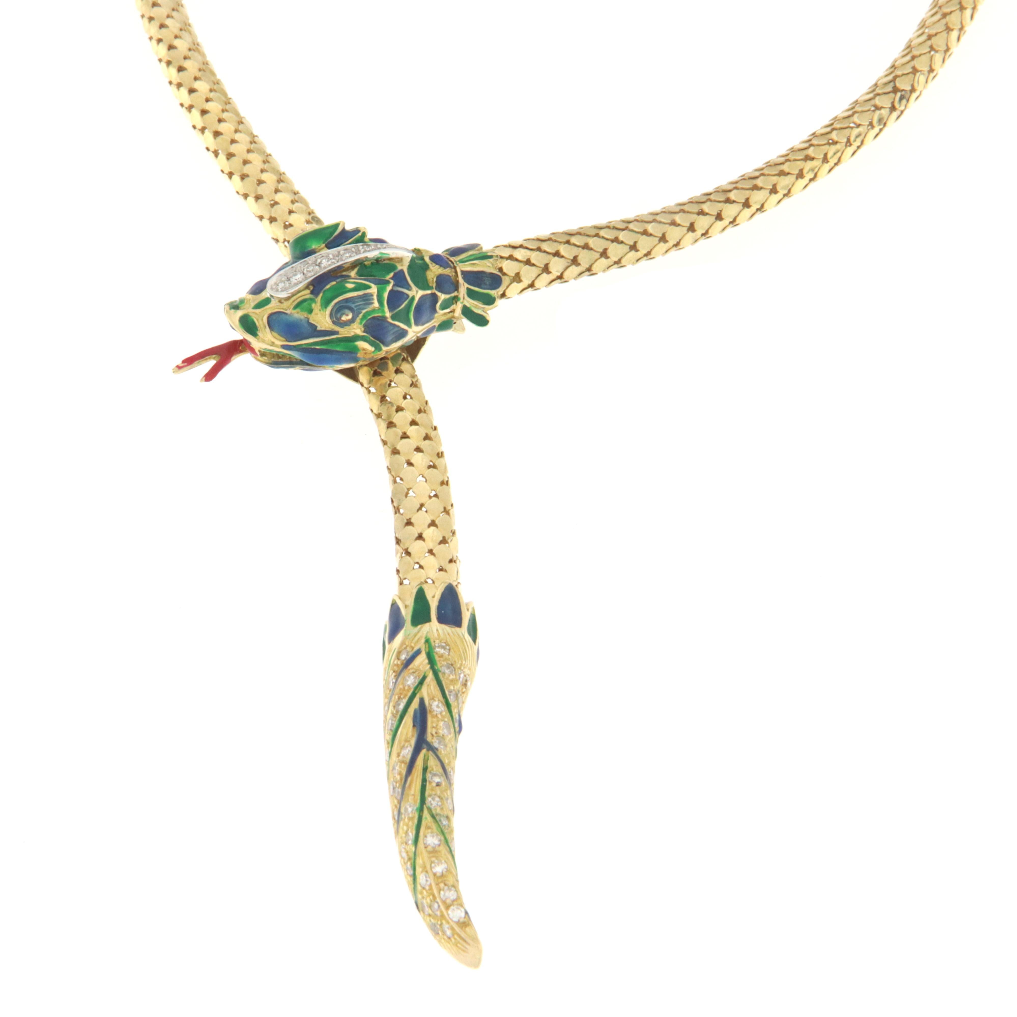 Artisan Diamonds Snake 18 Karat Yellow Gold Choker Necklace For Sale