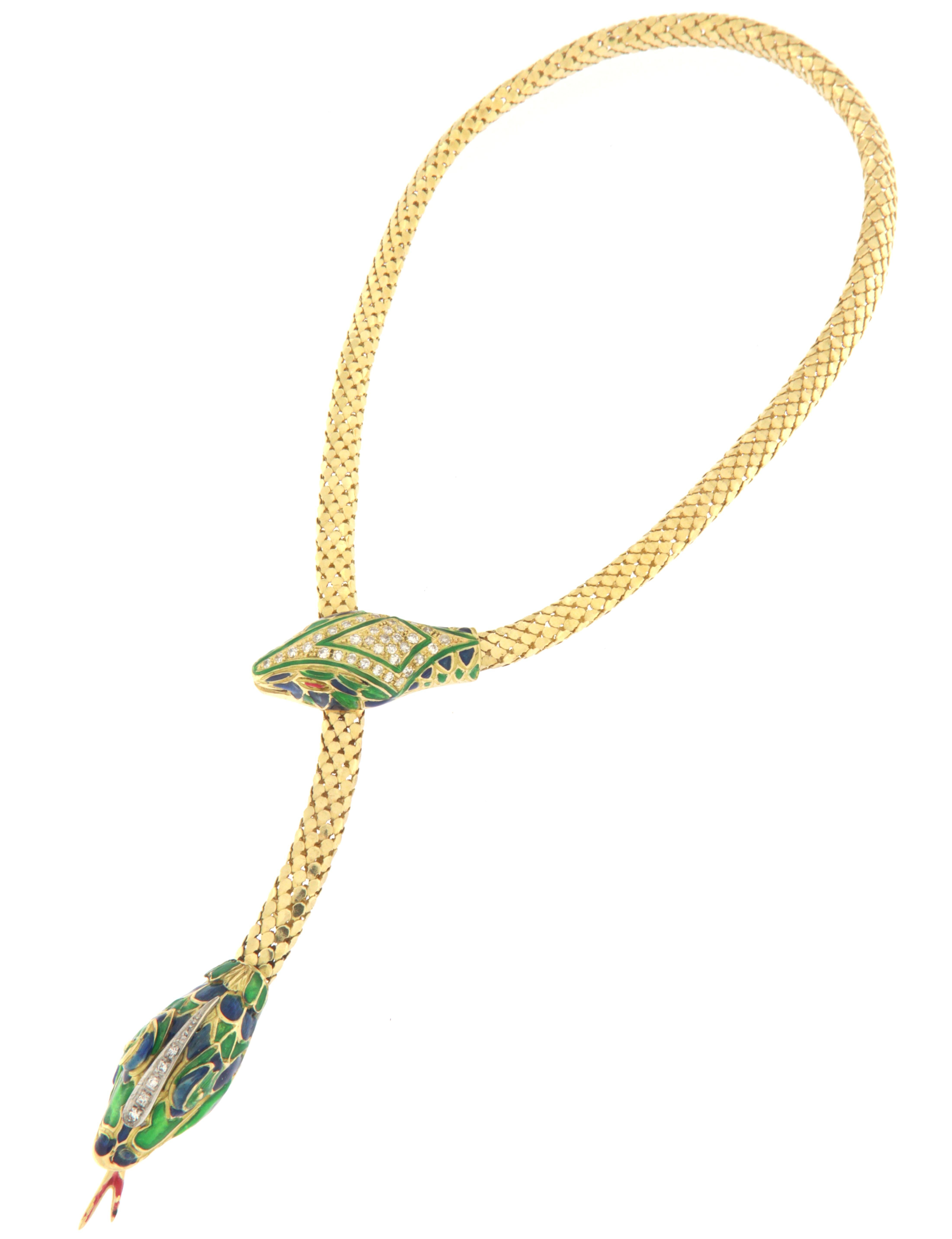 Brilliant Cut Diamonds Snake 18 Karat Yellow Gold Choker Necklace