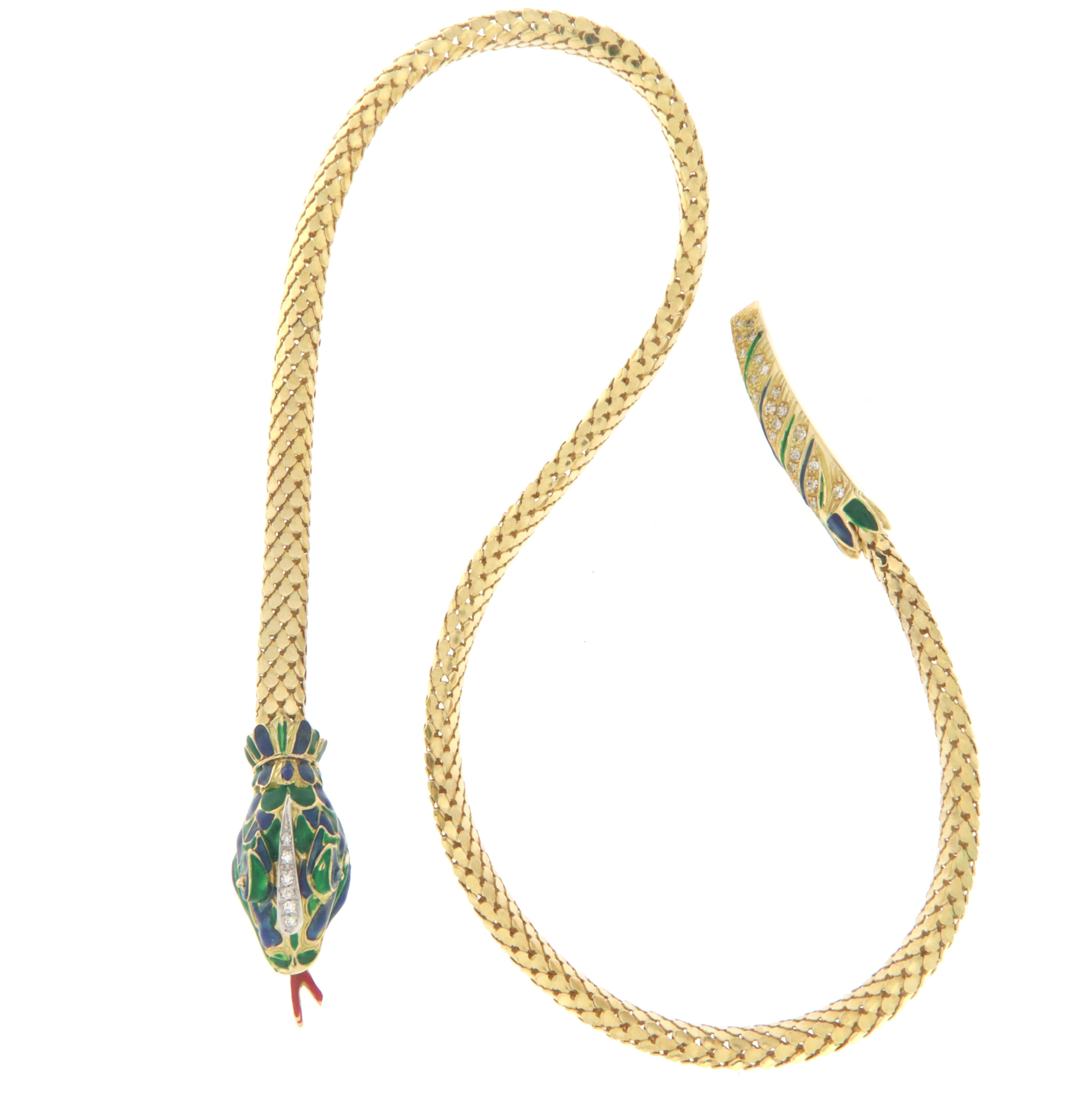 Brilliant Cut Diamonds Snake 18 Karat Yellow Gold Choker Necklace For Sale