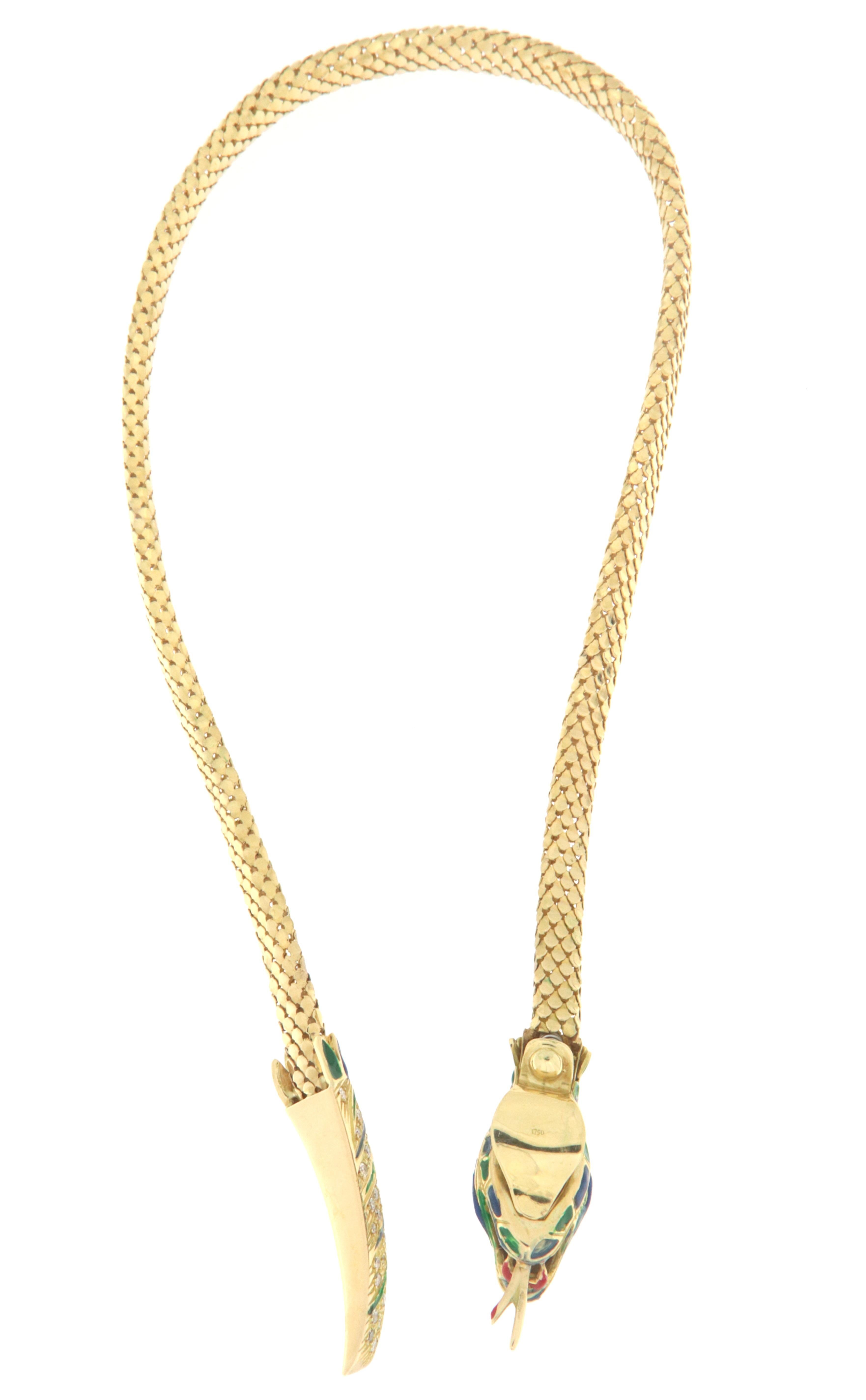Diamonds Snake 18 Karat Yellow Gold Choker Necklace In New Condition For Sale In Marcianise, IT
