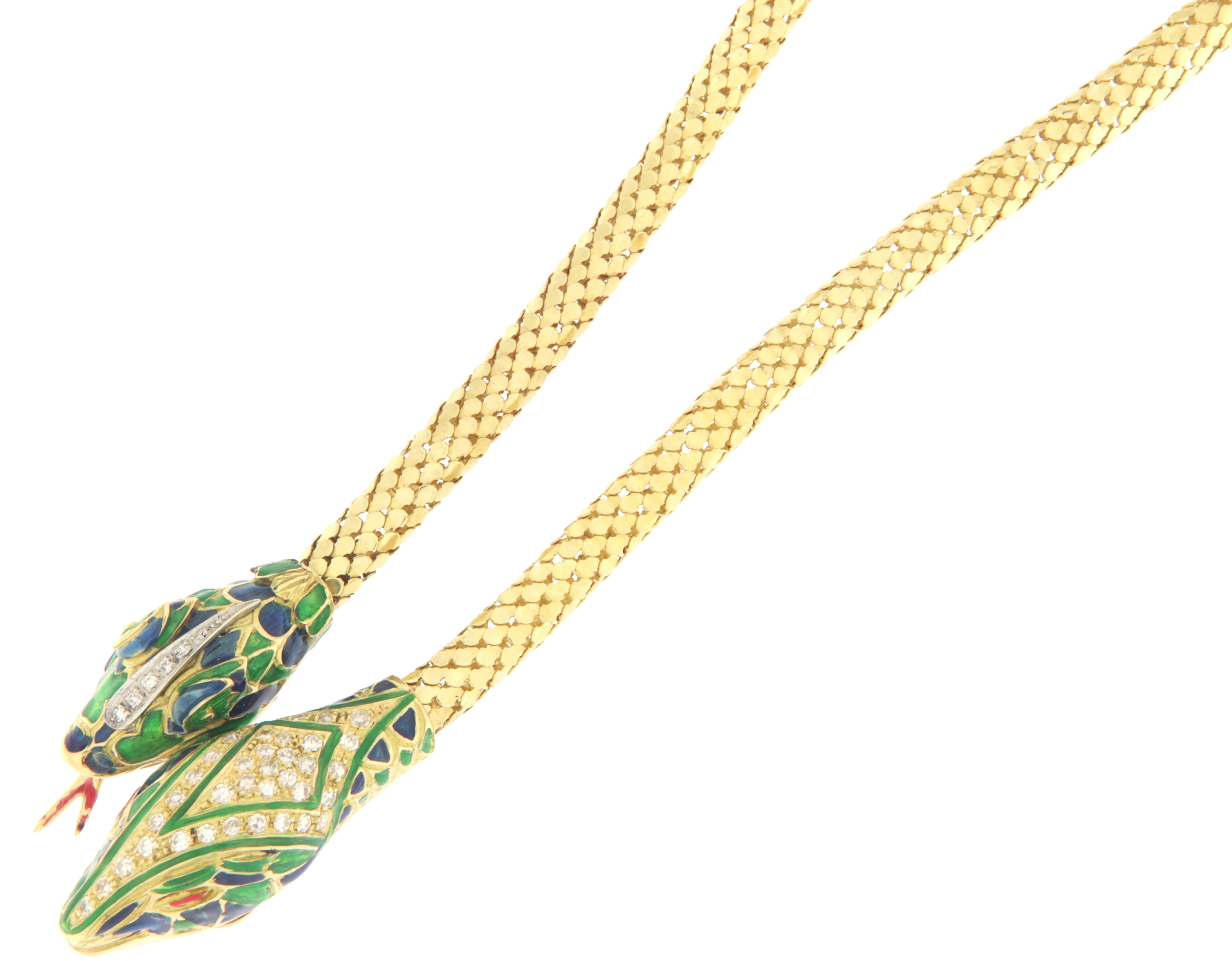 Women's Diamonds Snake 18 Karat Yellow Gold Choker Necklace