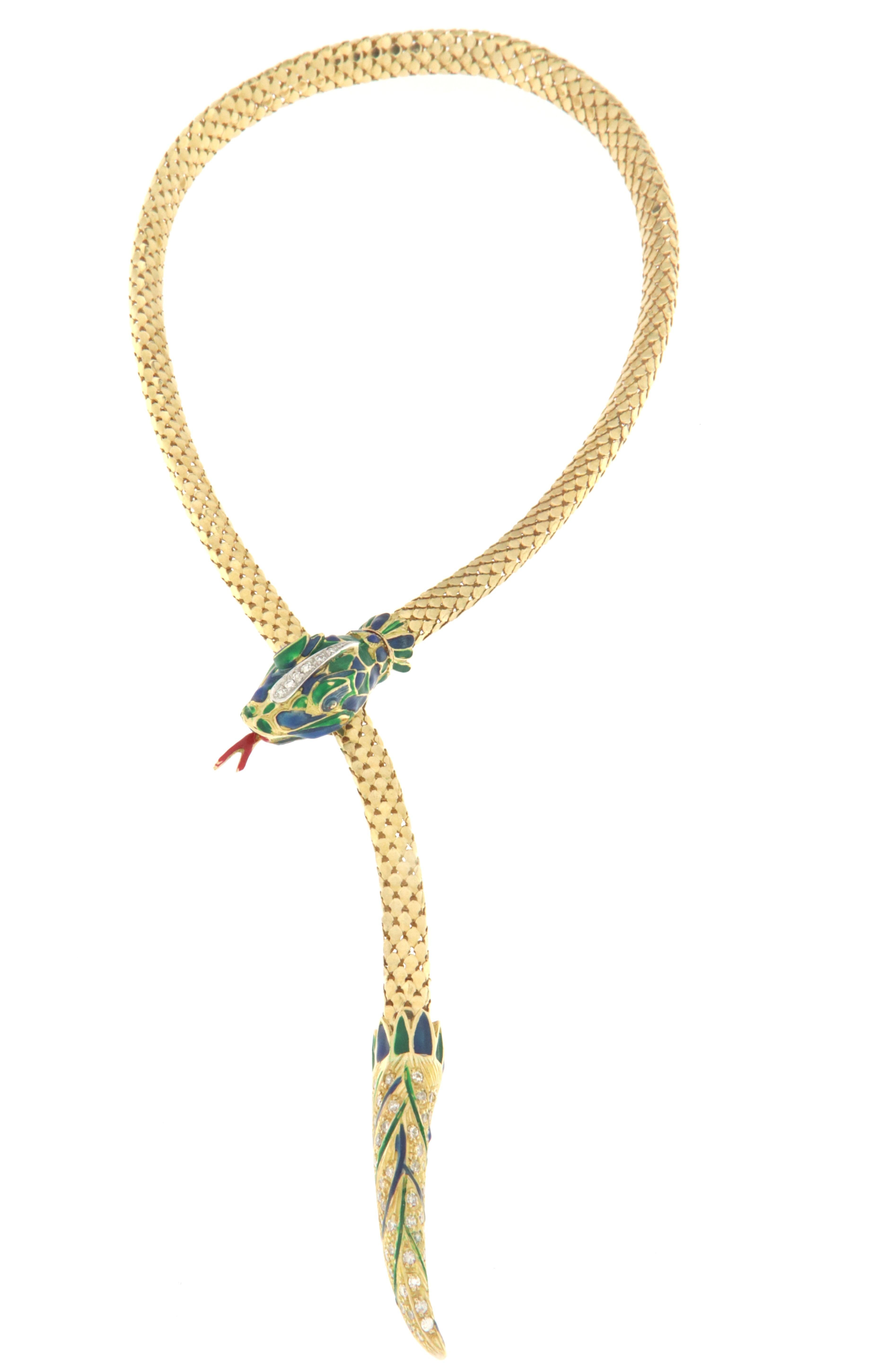 Women's Diamonds Snake 18 Karat Yellow Gold Choker Necklace For Sale