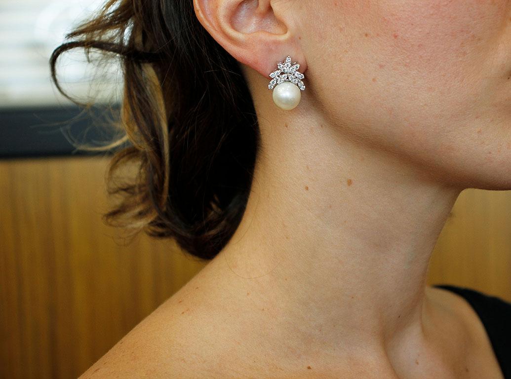 Diamonds, South Sea Pearls, 18 Karat White Gold Earrings 1