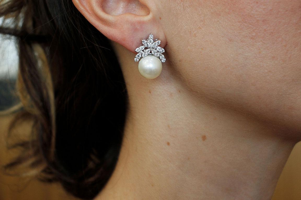 Diamonds, South Sea Pearls, 18 Karat White Gold Earrings 2