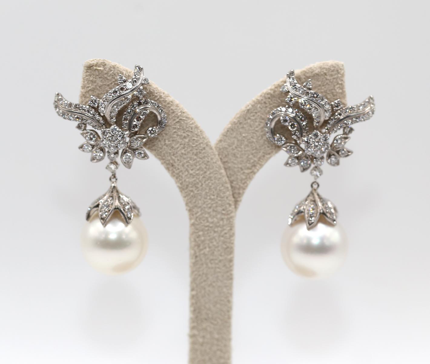 Diamonds South Sea Pearls Day Night Transformer Earrings 18K, 1970 For Sale 2