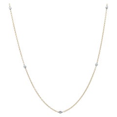 Diamonds Station Necklace 30 Inches in 14 Karat Yellow Gold and Platinum