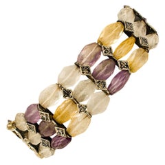 Retro Diamonds, Stones, 9 Karat Rose Gold and Silver Bracelet