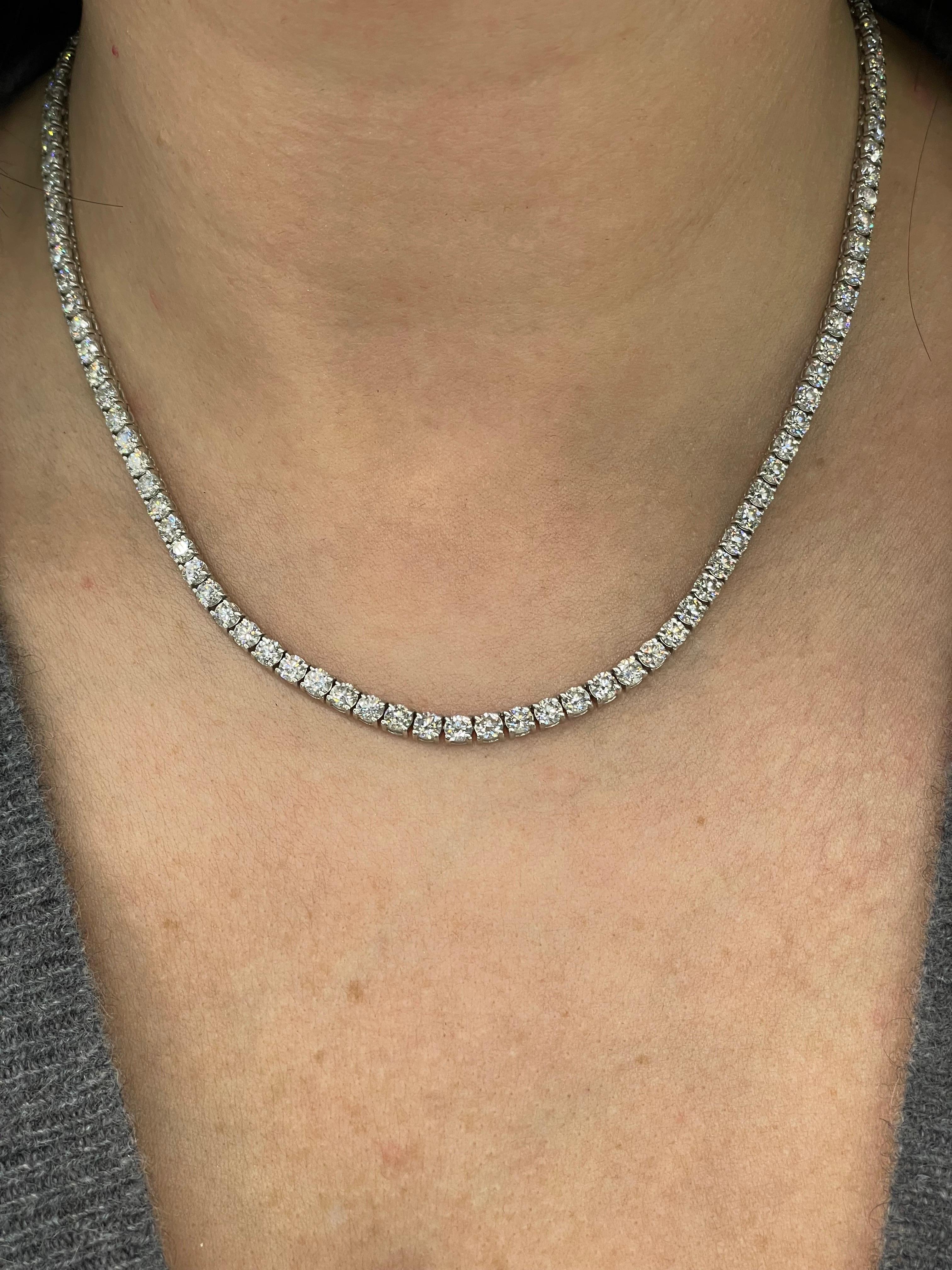 Round Cut Diamonds Straight Line Necklace 17.25 Carats 14k White Gold 0.15 PTS For Sale