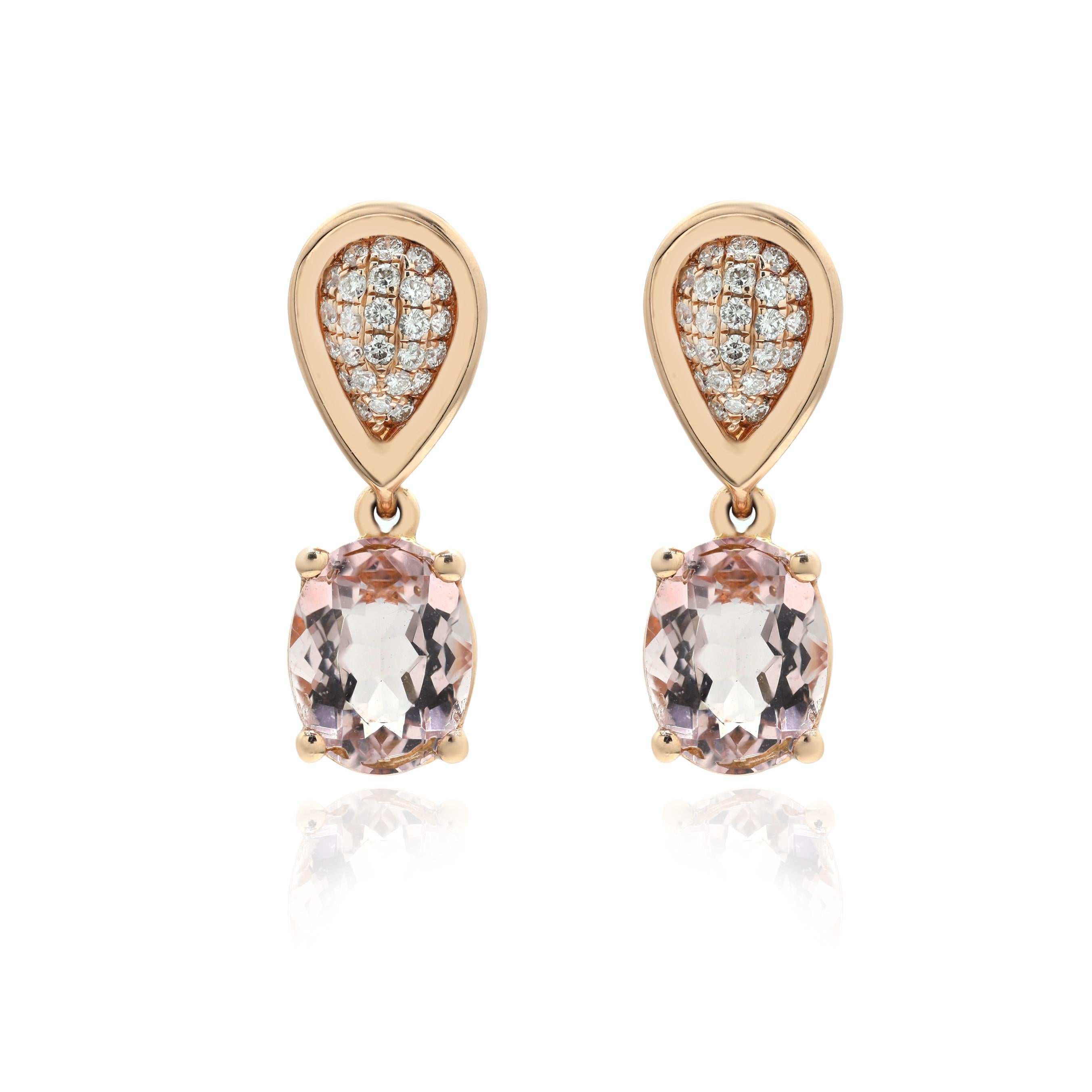 Rose quartz and Diamond Dangle Earrings to make a statement with your look. These earrings create a sparkling, luxurious look featuring oval cut gemstone.
If you love to gravitate towards unique styles, this piece of jewelry is perfect for