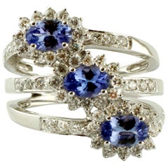 Diamonds, Tanzanite, 18 Karat White Gold Ring