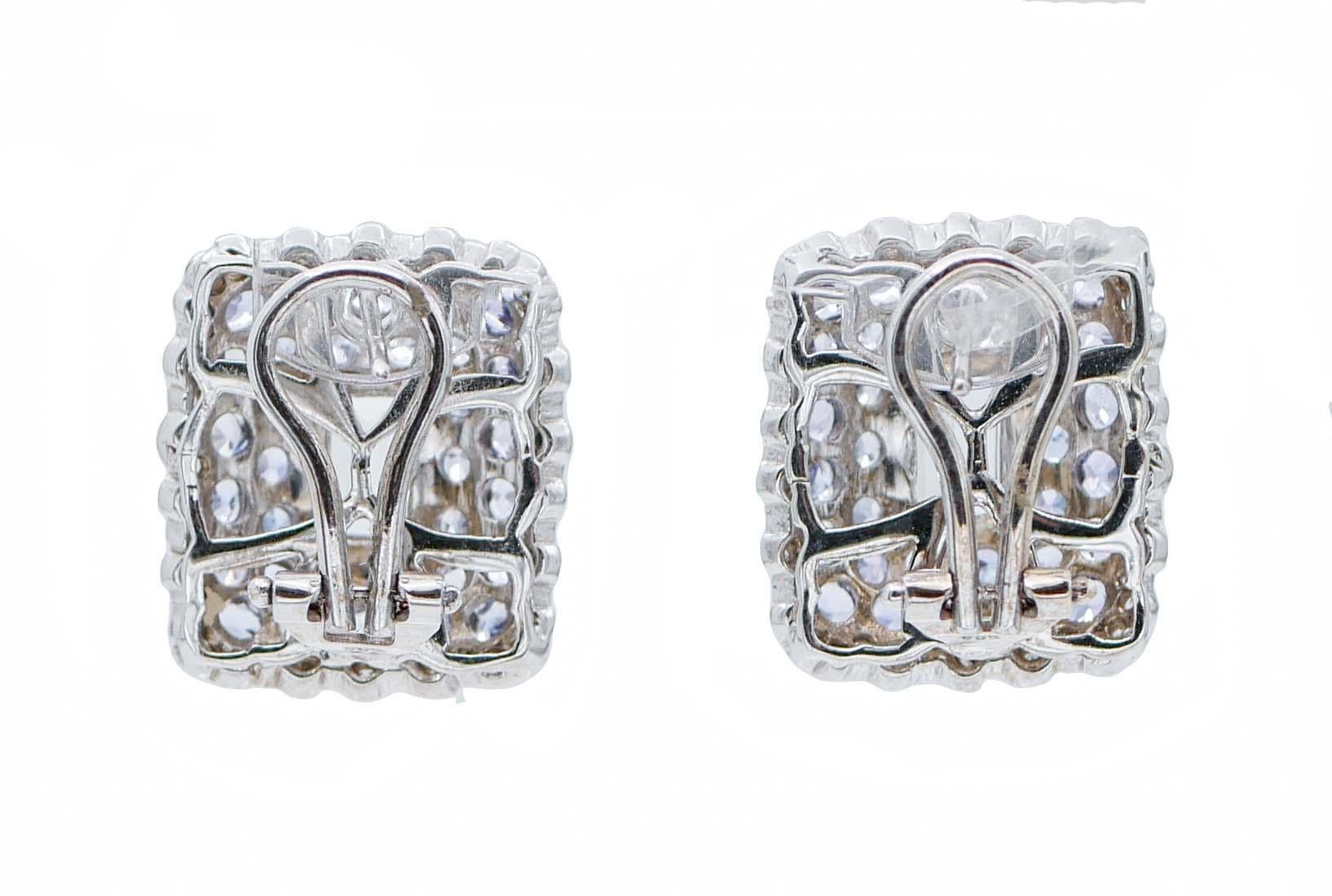 Rétro Or blanc 14 carats avec diamants, tanzanite et aigue-marine  Boucles d'oreilles en vente