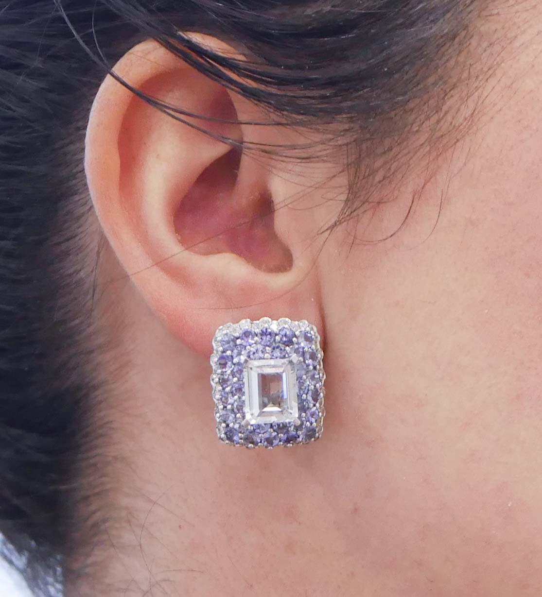 Diamonds, Tanzanite, Aquamarine, 14 Karat White Gold  Earrings In Good Condition For Sale In Marcianise, Marcianise (CE)
