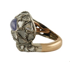 Diamonds Tanzanite Rose Gold and Silver Snake Fashion Ring