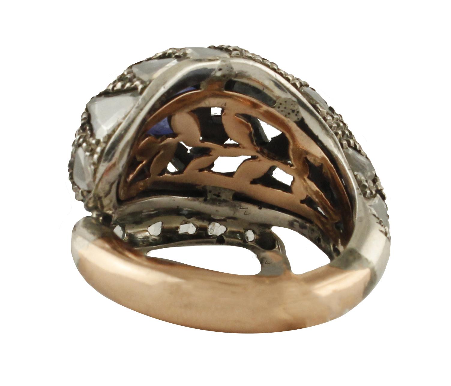 Rétro Bague fantaisie serpent en or rose et argent avec diamants et tanzanite en vente