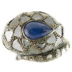 Vintage Diamonds Tanzanite Rose Gold and Silver Snake Fashion Ring
