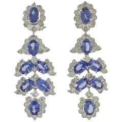 Diamonds Tanzanite White Gold Dangling Earrings