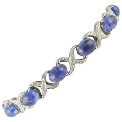 Bracelet à maillons en or blanc 18 carats, diamants et tanzanites