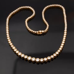 Collana Tennis con diamanti in oro giallo 18 carati con finitura millegrain