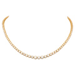 Collana Tennis con diamanti in oro giallo 18 carati con finitura millegrain