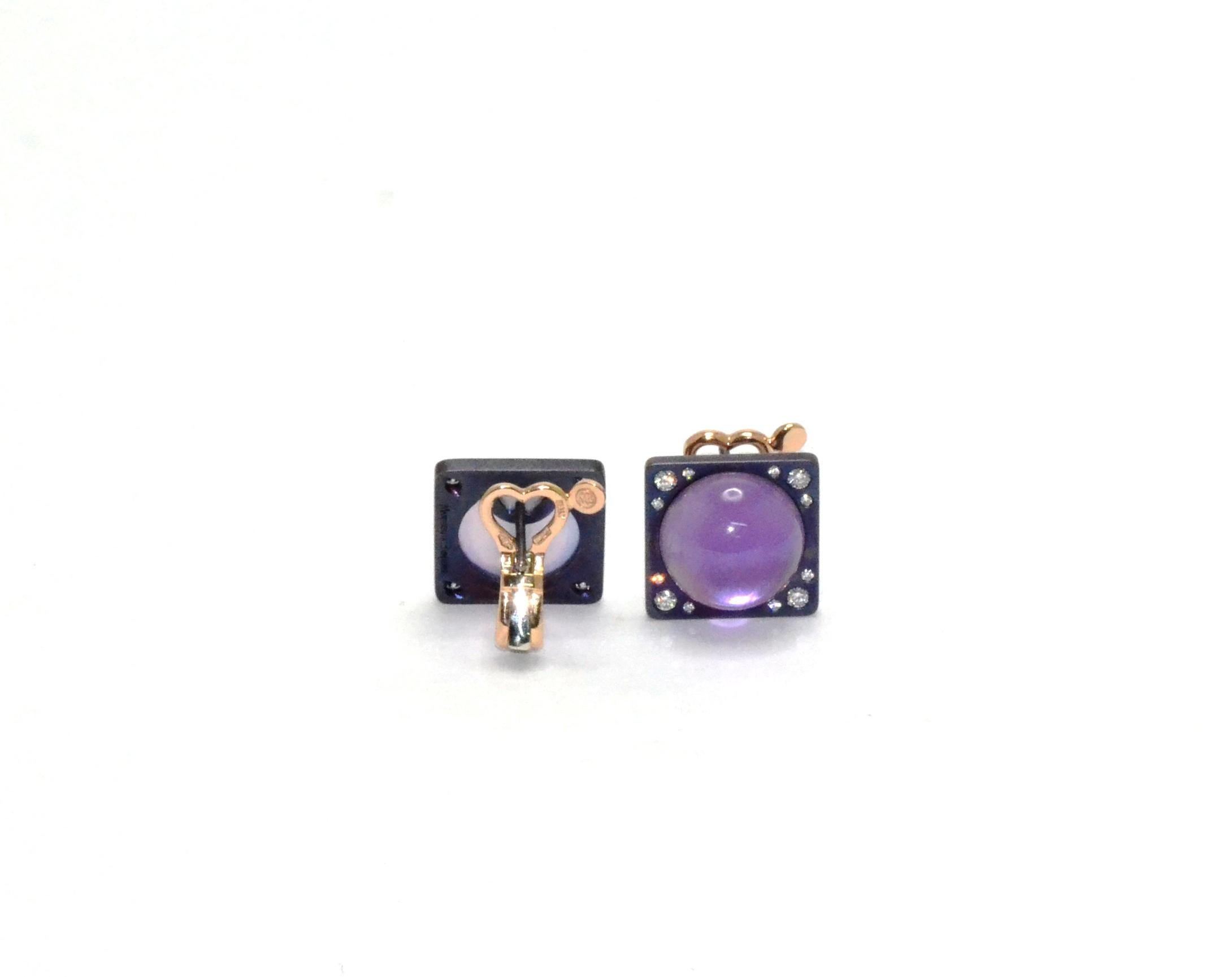 Contemporary Diamonds Titanium Amethyst Mother of Pearl 18 Karat Rose Gold Earrings For Sale