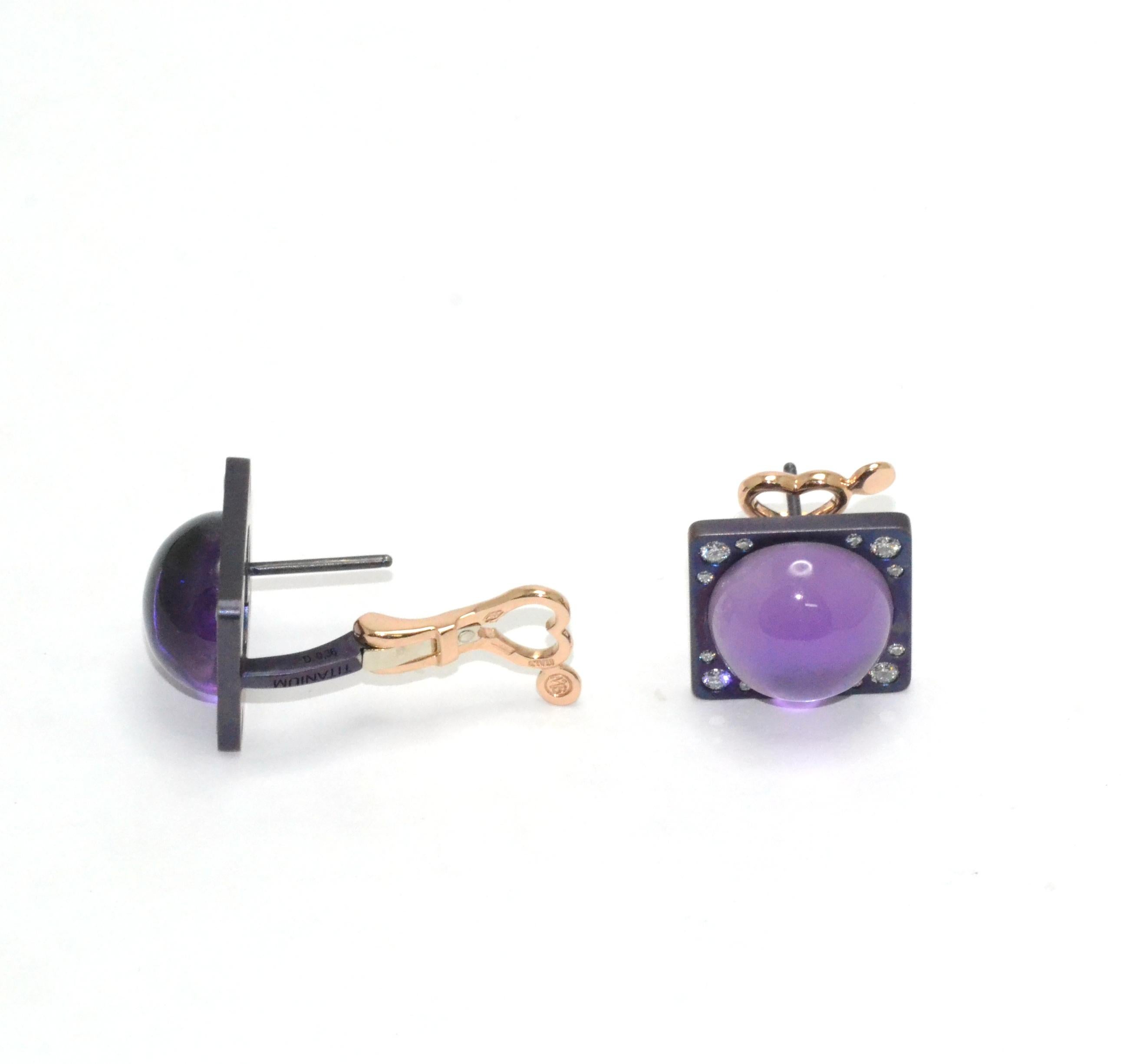 Diamonds Titanium Amethyst Mother of Pearl 18 Karat Rose Gold Earrings In New Condition For Sale In Valenza , IT