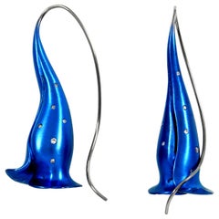 Diamonds Blue Titanium Earrings One of the Kind