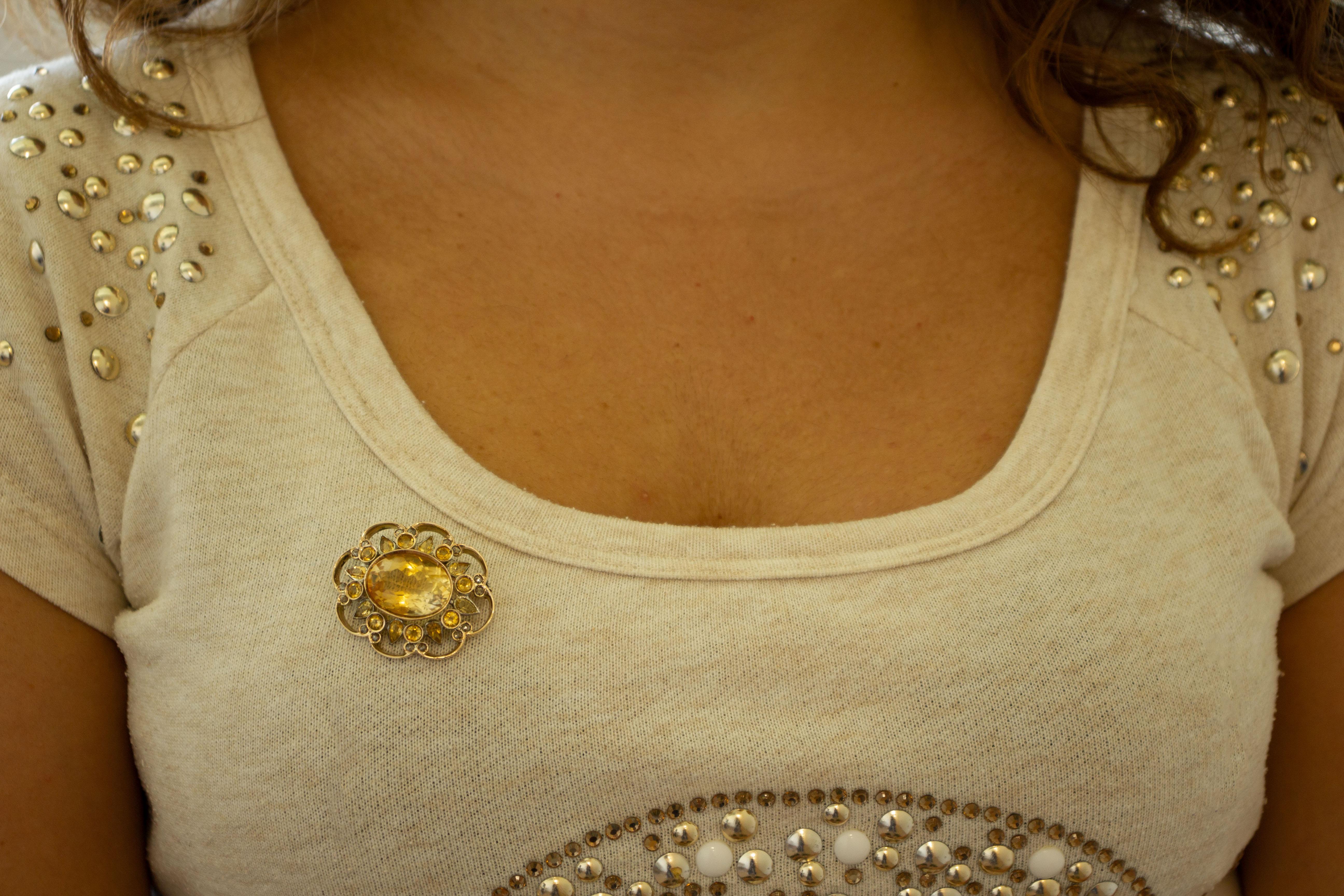 Women's Diamonds, Topaz, 14 Karat Rose Gold and Silver Brooch