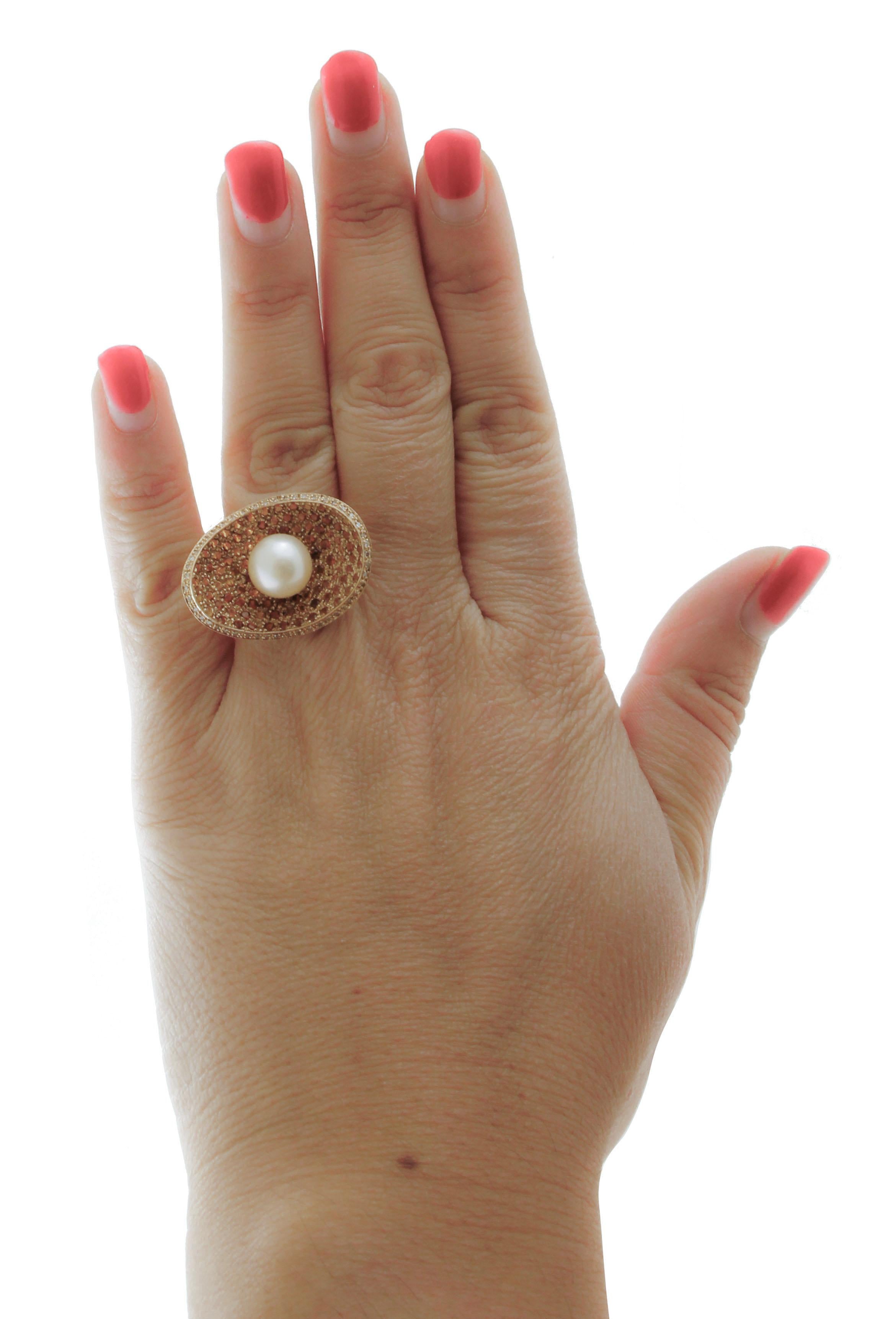  Diamonds Topazes Pearl Rose Gold Concave Shape Ring 1