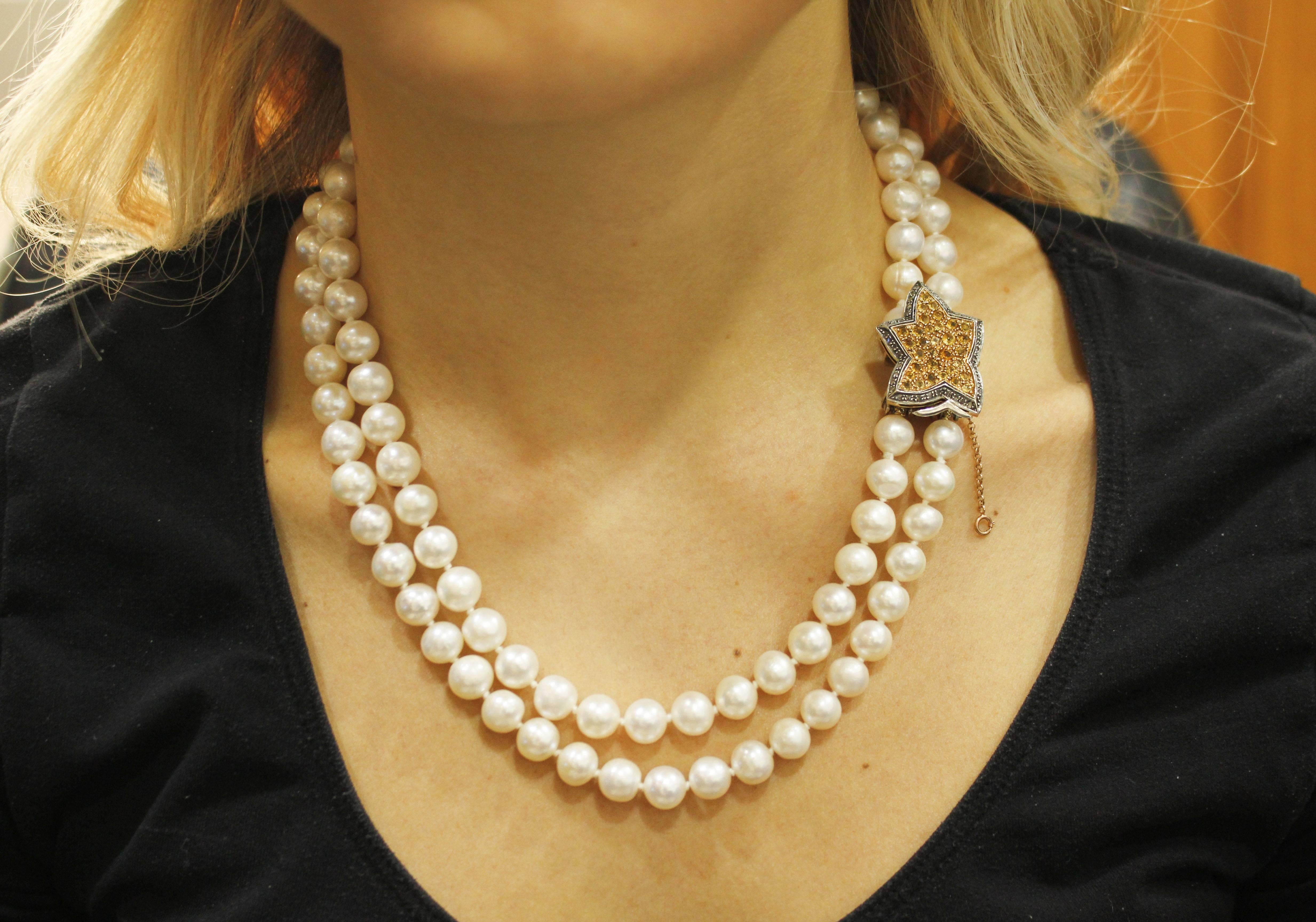 Halskette mit Diamanten, Topas Perlen, Weiß-Roségold und Silberperlen im Zustand „Gut“ im Angebot in Marcianise, Marcianise (CE)