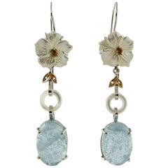 Diamonds, Topazes, White Stones, Aquamarine White and Rose Gold Drop Earrings