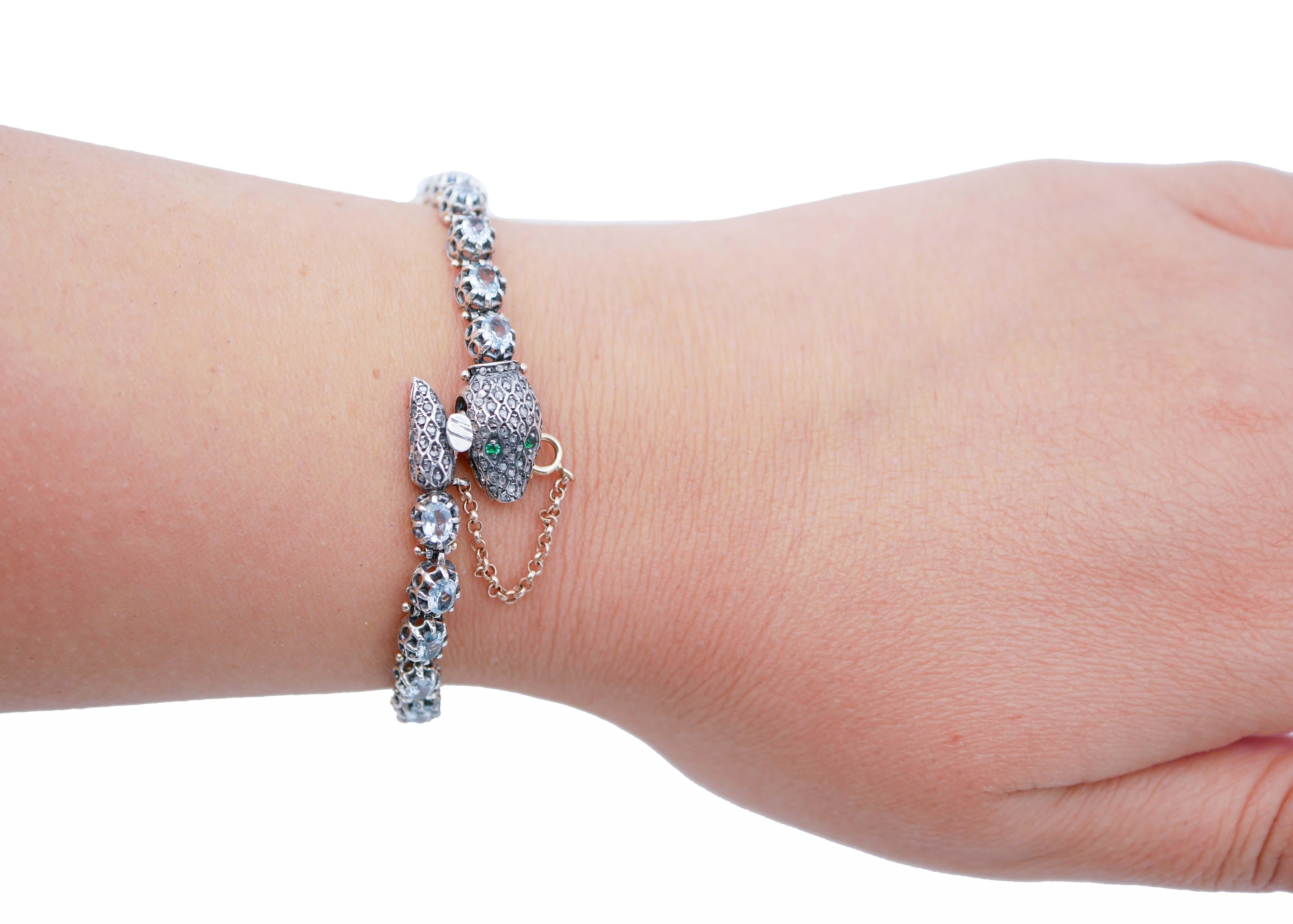 Taglio misto Diamanti, topazi, tsavorite, bracciale a serpente in oro rosa e argento in vendita